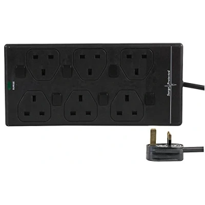 Image of Pro Elec PELB1946 10 m 6 Way Individually Switched Surge Protected Extension Lead, Black