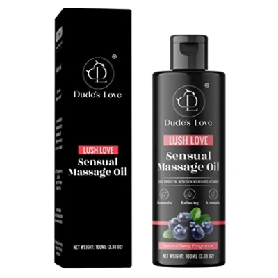 Image of Dude&#039;s Love Berry Edible Sensual Body Massage Oil Revitalising, Detoxifying &amp; No Stain Non Sticky Aromatherapy with Lime Juniper Essential 100 ML