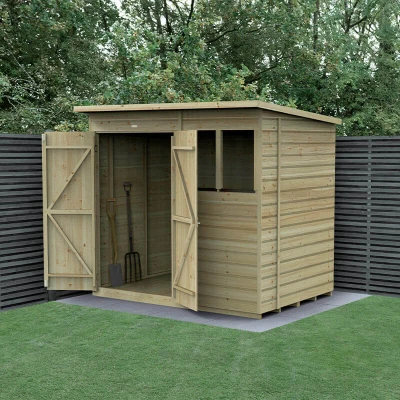 Image of 7&#039; x 5&#039; Forest Beckwood 25yr Guarantee Shiplap Pressure Treated Double Door Pent Wooden Shed (2.26m 1.7m)
