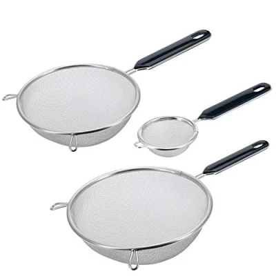 Image of Westmark Strainer Set 3pcs, Tea ø 7 cm + Household 16 20 cm, Traditional, Plastic/Rustproof Stainless Steel, Silver/Black 128122E6