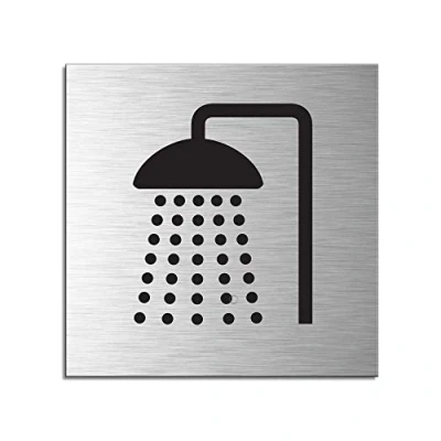 Image of Door Sign Shower/Bathroom 1 mm brushed aluminium self adhesive on reverse 120x120 no.17160 S