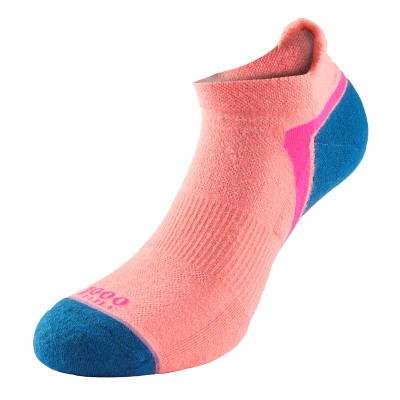 Image of 1000 Mile Socks Womens Ladies Single Layer Active Sport Breathable Ankle Peach / Teal Pink Size UK 6 8