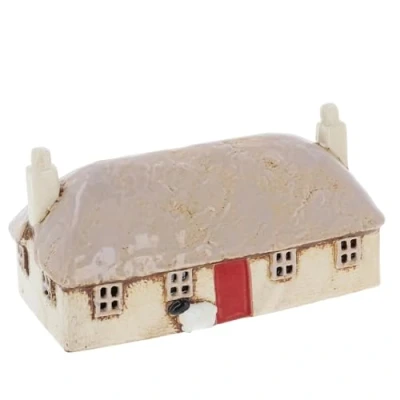 Image of Shudehill Giftware Village Pottery Tealight Holder Ceramic House Croft Houses Collection Red, Thatched, Straw, Navy, Slate, Cream or Grey Designs (Thatched Roof)