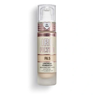 Image of Revolution Beauty London IRL Filter, Longwear Foundation, Medium to Full Coverage, Matte Finish, 16 Hour Wear, F6.5, Light/Medium Skin tones, 23ml