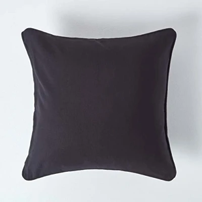 Image of HOMESCAPES 100% Cotton Plain Black Cushion Cover 45 x cm Square 18 Inches Sofa Pillow Washable