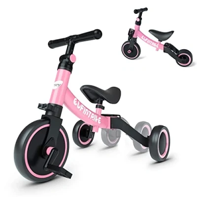 Image of besrey 5 in 1 Toddler Bike for 10 Month to 4 Years Old Kids, Tricycle Kids Trikes Tricycle, Gift &amp; Toys Boy Girl, Balance Training, Removable Pedals Pink