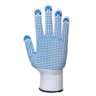 Image of DD PPE DD110 12 x Pairs Nylon Polka Dot Palm Work Wear Garden DIY Grip Gloves (10/XL, White/Blue)