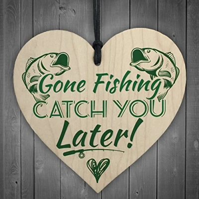 Image of RED OCEAN Gone Fishing Catch You Later Novelty Wooden Hanging Plaque Fisherman Dad Daddy Grandad Gift Sign