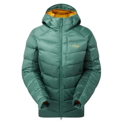 Image of Rab Women&#039;s Glaceon Pro Jacket Lightweight Down Coat for Hiking, Climbing, &amp; Mountaineering Eucalyptus/Green Slate Small