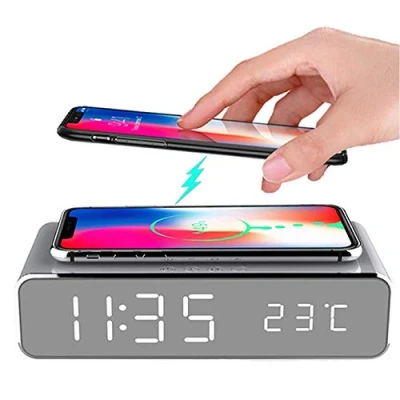 Image of AODIAN LED Smart Alarm Clock Time Temperature Display Wireless Charger Charging Pad Dock, Qi Certified for Bedroom, Home &amp; Office Sliver,Compatible with IOS Android