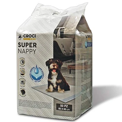 Image of Croci Super Nappy Hygienic Mats for Dogs 60X60 cm 50 Pieces Underpads and Pets, Dog Cat Pee Ultra Absorbent Disposable, Anti tear odour