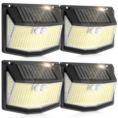Image of Solar Security Lights Outdoor Garden: 248 LED Motion Sensor Light 3 Modes Wall 270 Lighting Garden Powered IP65 Waterproof for Fence Front Door Yard Garage 4 Pack