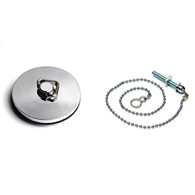 Image of Merriway BH03916 45mm 1.3/4 inch Chrome Plated Metal Bath Basin Shower Plug Stopper with 450mm 18 Polished Ball Chain and Stay