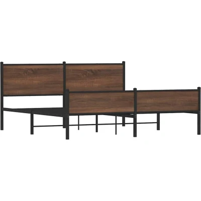 Image of Metal Bed Frame without Mattress Brown Oak 160x200 cm Vidaxl