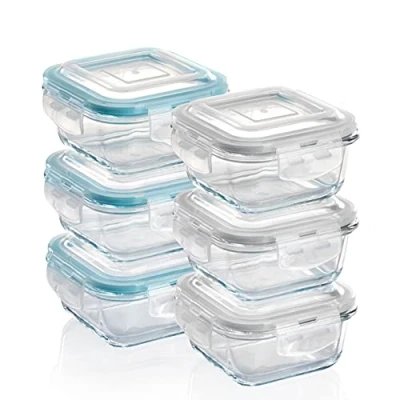 Image of Grizzly Glass Food Storage Container Set Ovenproof Dish with Lids 6 x 320 ml (11 oz) Square Air and Liquid Tight