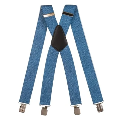 Image of Olata Men&#039;s Heavy Duty Printed X Shape Braces/Suspenders, 4cm Denim B