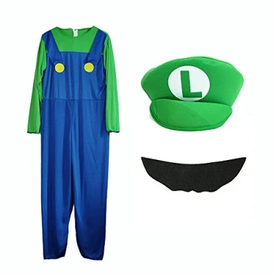 Image of B Creative Mens Adult Super Mario and Luigi Bros Plumber Fancy Dress Outfit Halloween Costume UK (Large)