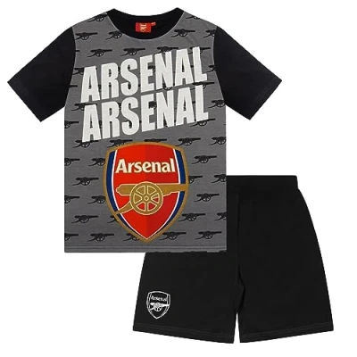 Image of Arsenal FC Official Football Gift Boys Kids Short Pyjamas Black 4 5 Years