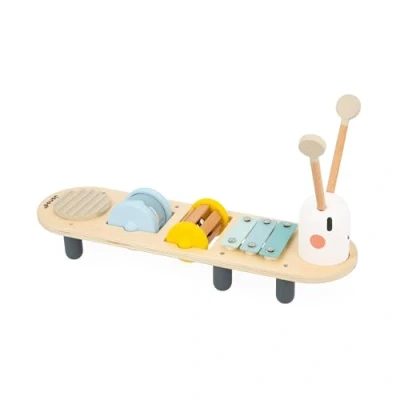 Image of Janod Sweet Cocoon Caterpillar Musical Activity Stand 5 Children’s Sound Activities Awakening Game FSC Wood Toy 12 Months +, J04058