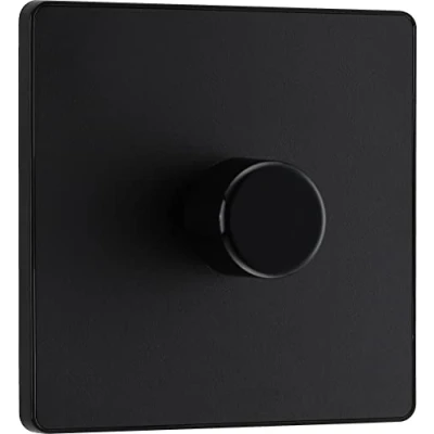 Image of BG Electrical Intelligent Single Wall Dimmer Switch, 2 Way, Screwless Front Plate, Evolve, Matt Black, 200W, PCDMB81B