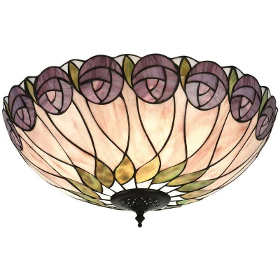 Image of 2 Light Large Ceiling Flush Dark Bronze, Tiffany Glass, E27