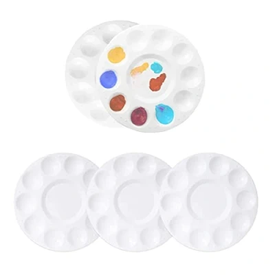 Image of Paint Mixing Palette Tray,5 PCS Round Tray Palettes Plastic Watercolor with 10 Wells for Art Painting Acrylic and Oil DIY Craft White