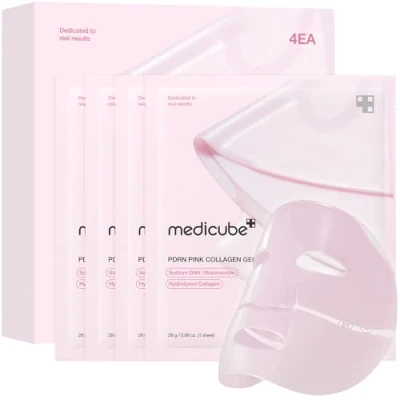 Image of medicube Salmon DNA PDRN pink collagen jelly gel mask overnight face for glass glow skin elasticity, hydrating, firming and moisturizing korean skincare, 28g, 4ea