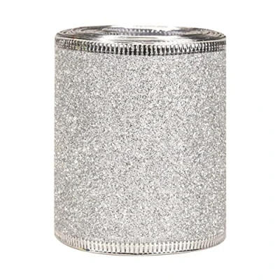 Image of Lezevn 2.5 Inch x 6 Yards Wide Wired Edge Ribbon Christmas Glitter Sparking Shiny Ribbons Roll Tree Decorations Floral Wreath Bows (Silver)
