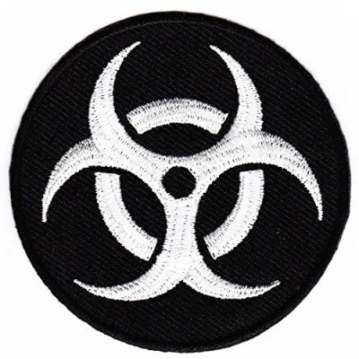 Image of Biohazard Symbol Warning Sign Black Iron On Patch Size 7 x cm