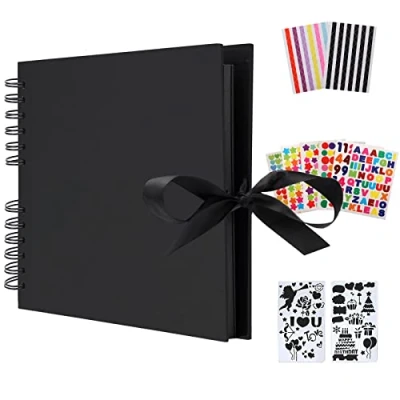 Image of AIOR Scrap Books Photo Album Memory 80 Pages, DIY Large Scrapbook, Vintage Handmade Presents for Wedding Engagement Anniversary Birthday, Christmas Gifts Girls Women (Black)