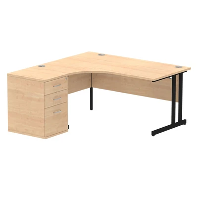 Image of Impulse 1600 LH Crescent Desk Maple Black Cantilever 600 High Ped