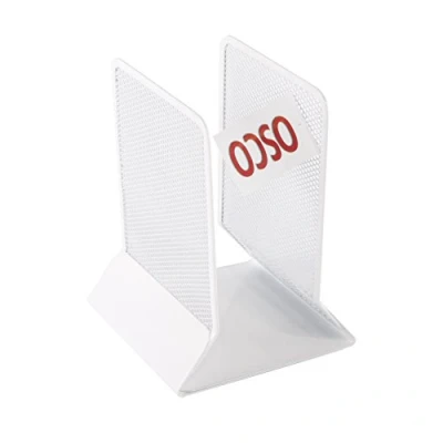 Image of OSCO White Wiremesh Bookends 1 Pair Two Shelves &amp; Bookcases H17.5 x W12.5 D13 cm