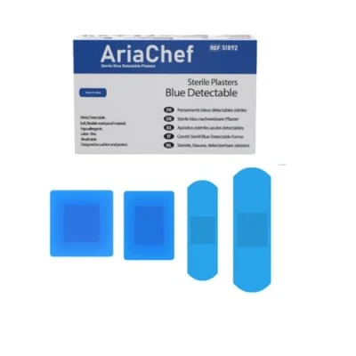 Image of Ariachef Blue Waterproof Kitchen Assorted Plasters, 4 Sizes, Pack of 100, Sterile