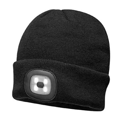 Image of Unisex Knitted Wooly Beanie Hat 4 LED High Powered Head Touch Lamp USB Rechargeable Gift For Him Her Men Ladies Women Work