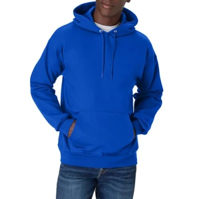 Image of Hanes Unisex Adult mensOF170Ultimate Cotton Pullover Hood Long Sleeve Hooded Sweatshirt Blue Medium