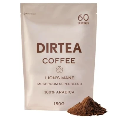 Image of DIRTEA Mushroom Coffee with Lion&#039;s Mane (60 Servings) 1,000mg / Serving of Organic Vitamin B Complex, Maca &amp; Ashwagandha 150g