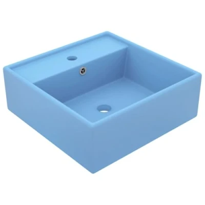 Image of vidaXL Luxury Ceramic Basin Overflow, Square Matt Light Blue, Wall Mounted or Counter Top Placement, Modern and Elegant Design, for Bathroom Cosmetic Room