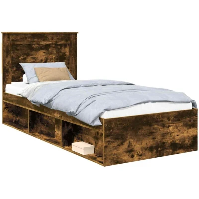 Image of vidaXL Bed Frame with Headboard Smoked Oak 90 x 200 cm Solid Pine Wood