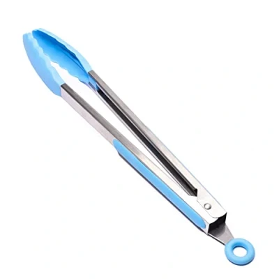 Image of Jazooli Silicone Kitchen Tongs 34cm / 13 Inch, Non Slip &amp; Easy Grip Stainless Steel Handle Locking Clip Heat Resistant Handy Utensil for Cooking (Blue)
