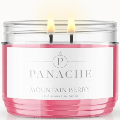Image of Panache Double Wicked Scented Candles Mountain Berry 350 gram Jar Candle Natural Soy Wax 48 Hours Burn Great Gift Set for Women