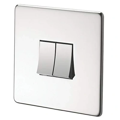 Image of Crabtree Platinum 10AX 2 Gang Way Light Switch Polished Chrome