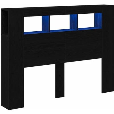Image of vidaXL Black Oak LED Headboard USB Plug, 140 x 18.5 103.5cm, Storage, Engineered Wood, Bedroom Wall Decor