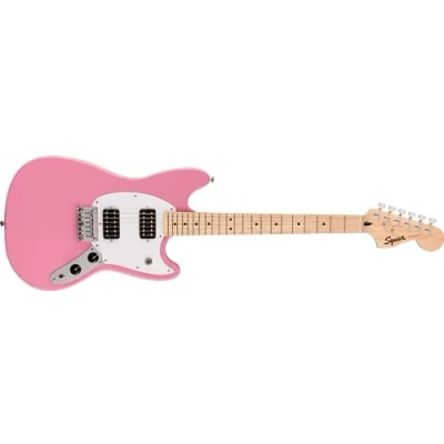 Image of Squier by Fender Sonic Mustang® HH Electric Guitar, Maple Fingerboard, White Pickguard, Flash Pink, Comes with Free Virtual Lessons