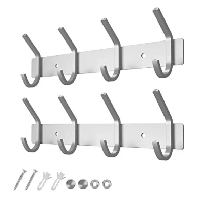 Image of Dripex Coat Hook Rack Wall Mounted 304 Stainless Steel Hanger Heavy Duty Clothes Hat Holder (4 Hooks 2 Pack)