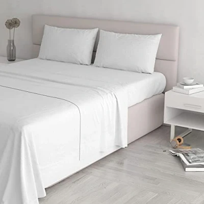 Image of Italian Bed Linen Natural Colour Sheet Set, Cotton, White/White, Double