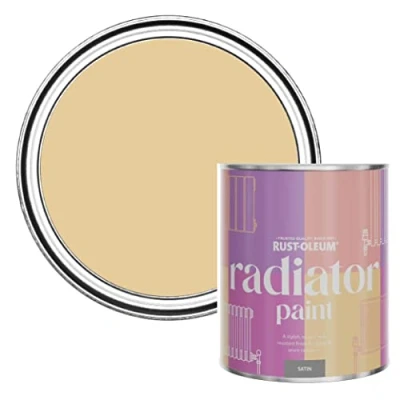 Image of Rust Oleum Yellow Heat Resistant Radiator Paint in Satin Finish Sandstorm 750ml