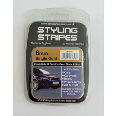 Image of Pin Stripe 6mm x 10mtr Self Adhesive Car Black White Red Gold Silver Coach Tape Styling (Gold)