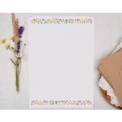 Image of Making Meadows A4 Lined Letter Writing Paper Set (20 Sheets &amp; 10 envelopes) Small Ditsy Flower Border Design On Penpal Stationery