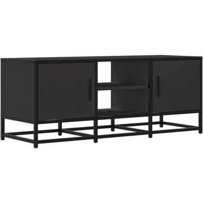 Image of vidaXL TV Cabinet Black, Metal Frame, Engineered Wood, Industrial Style, 100x35x41 cm, Ample Storage, Living Room/Bedroom Use