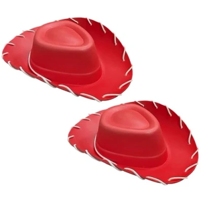 Image of Quickdraw 2 x Adults Red Cowboy Hat Wild West EVA Toy Story Fancy Dress Costume Accessory